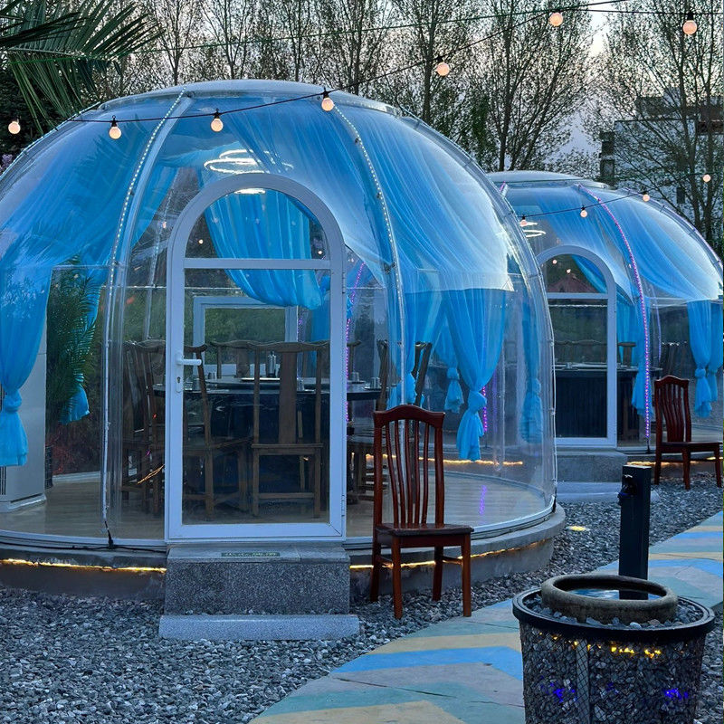 PC Casa Clear Dome Tendas de bolhas ao ar livre com janela de alumínio e luz LED